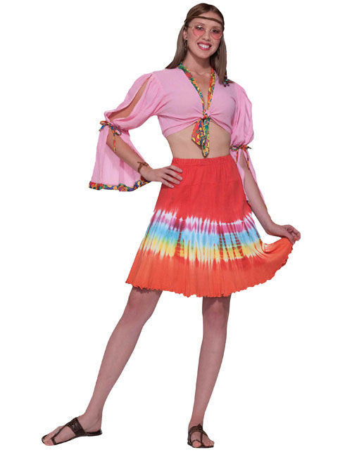 60-as, 70-es évek hippi batikolt szoknya piros-tarka 