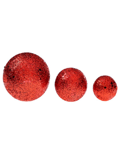 7 darab piros csillámos gömb, 3,5–6,5 cm