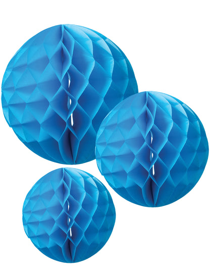 3 darab türkiz méhsejtes papírgömb 15, 20 és 25 cm felakasztható 