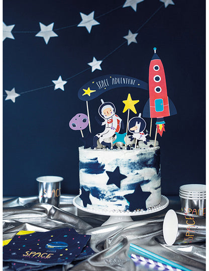 7 Cake Toppers a Carton Space Adventure 9.5 - 24,5 cm -ben