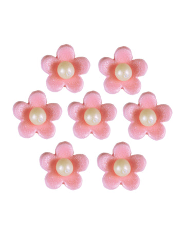 Fleurs en sucre pour gâteau roses comestibles avec perle nacrée