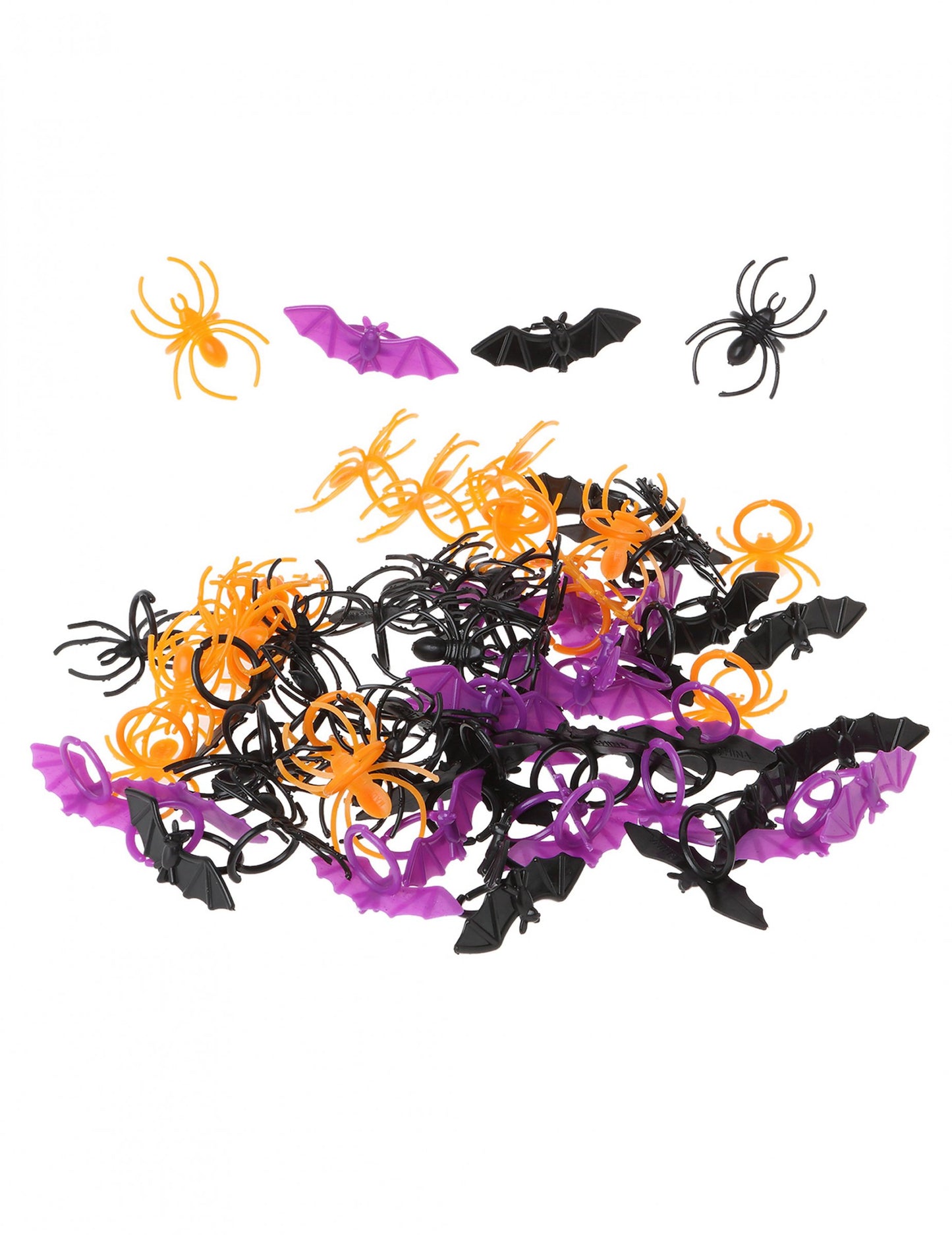 72 db 2 x 4-es műanyag denevér és pók cm Halloween gyűrűk