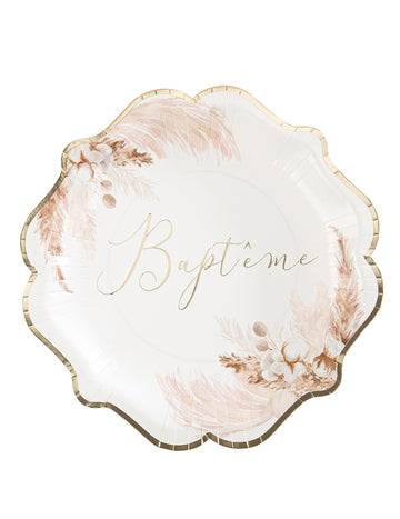 8 keresztelő tányér pampafűvel és pamutvirágokkal 23 cm karton