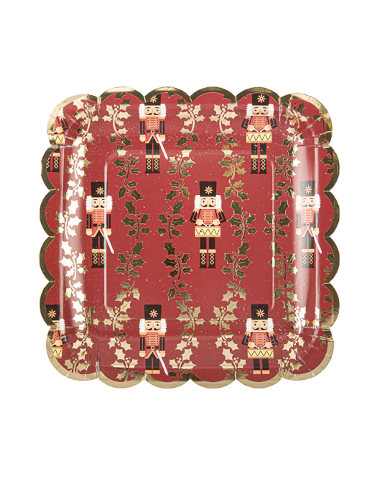 8 ünnepi diótörő tányér 23 cm piros négyzetek