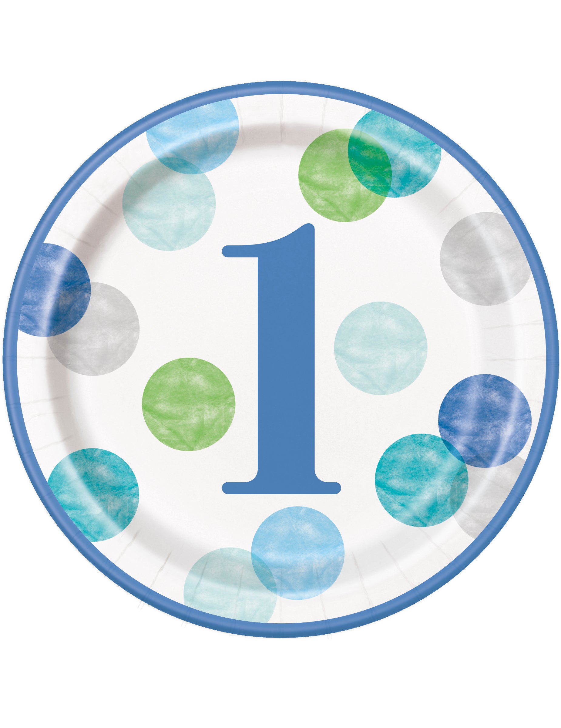 Assiettes en carton 1er anniversaire bleues et blanches à pois
