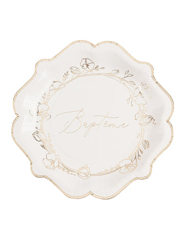 8 keresztelő papírtányér 23 cm arany virágok