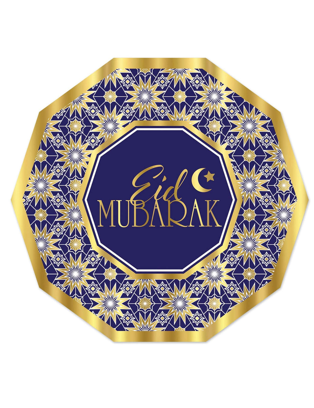 Octogonális kék és arany Aïd Mubarak papírtányérok ünnepségre
