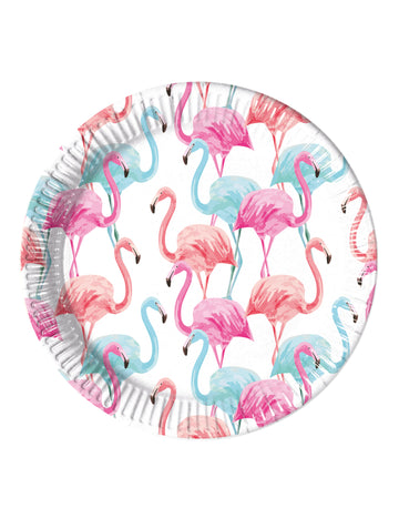 8 színes flamingós papírtányér 23 cm komposztálható