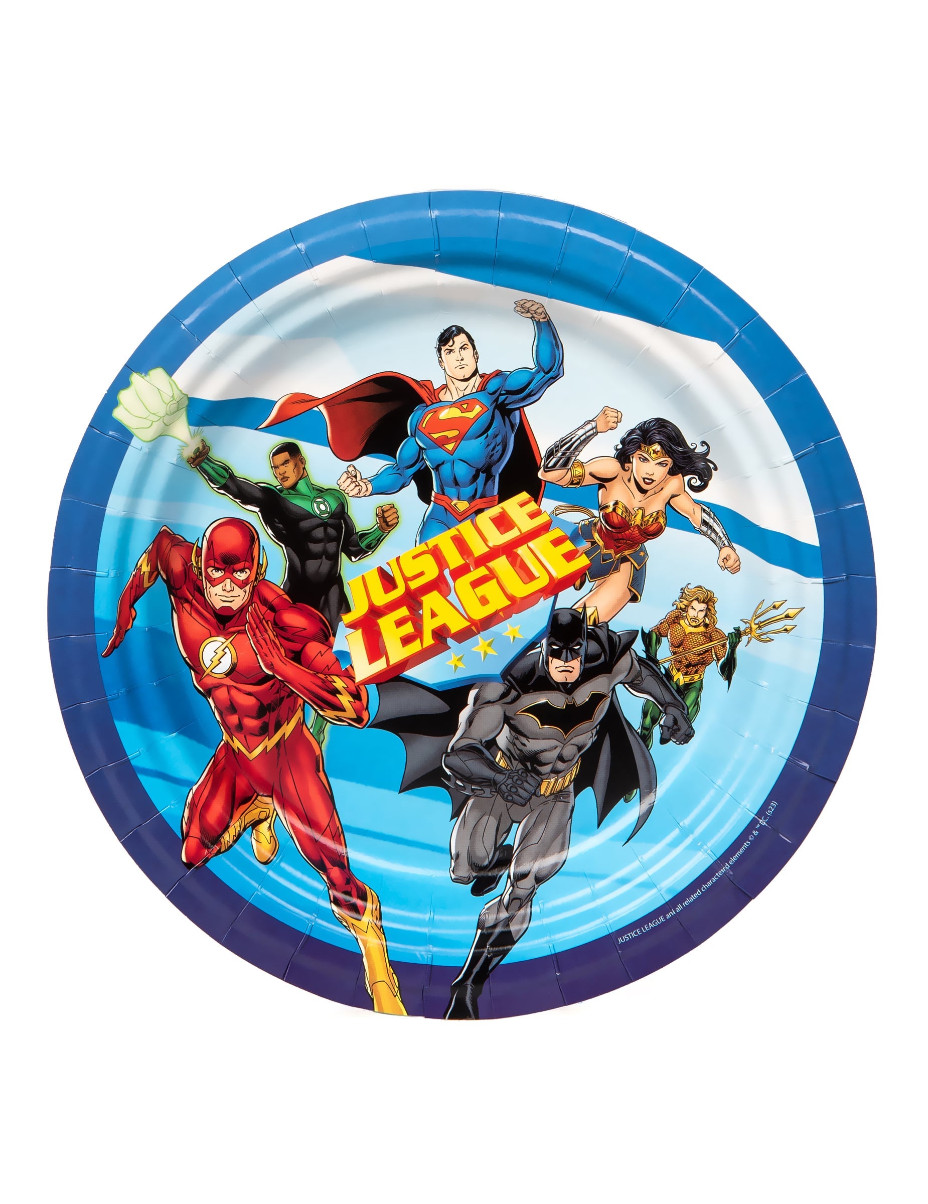 Assiettes en carton Justice League bleues et multicolores avec super-héros