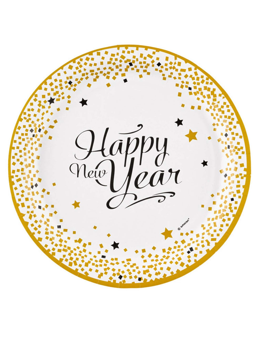 Fehér és arany Happy New Year papírtányérok ünnepségre