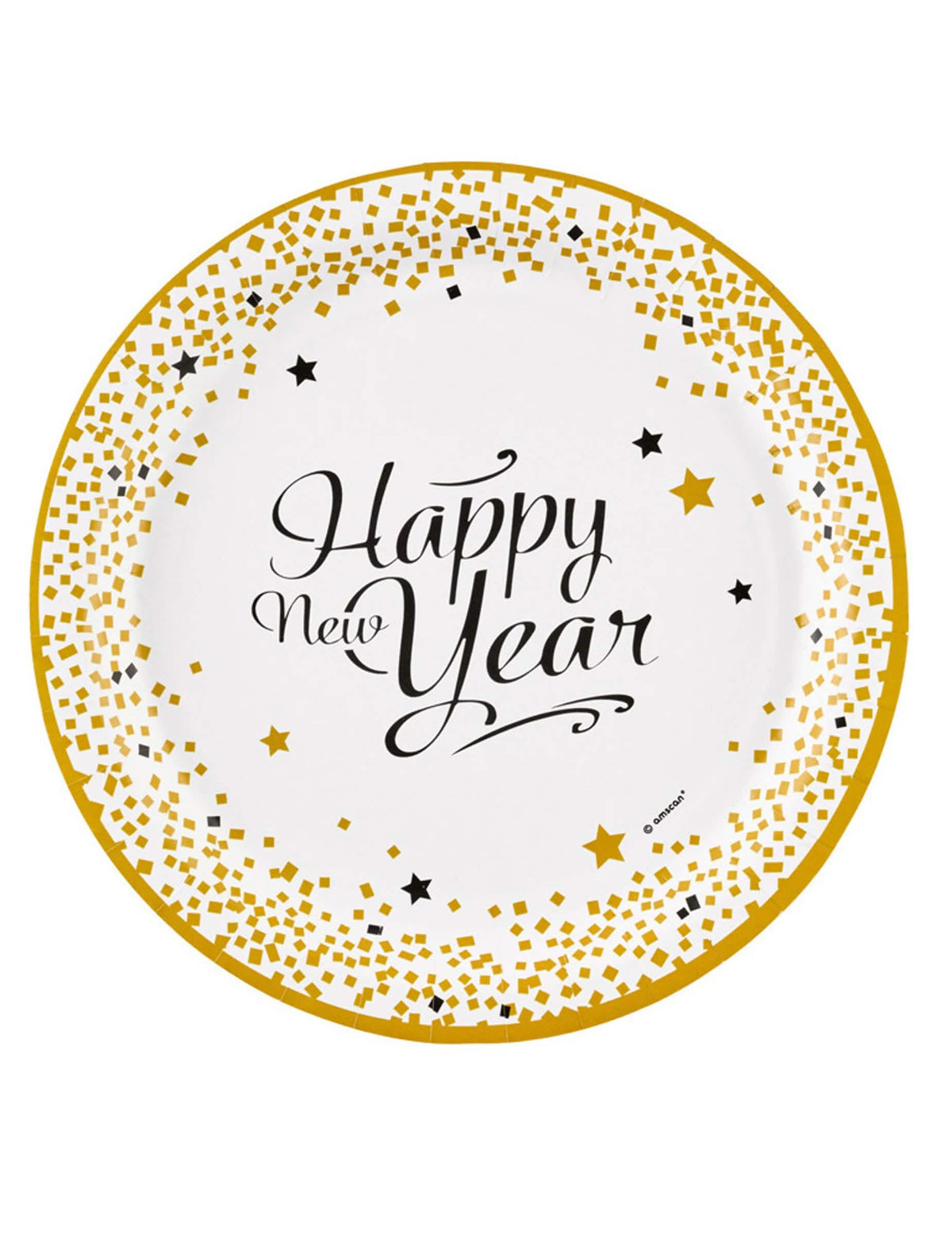 Fehér és arany Happy New Year papírtányérok ünnepségre
