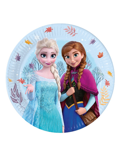 Assiettes en carton La Reine des Neiges Frozen Idyllic Wonder pour enfant bleu clair avec Anna et Elsa