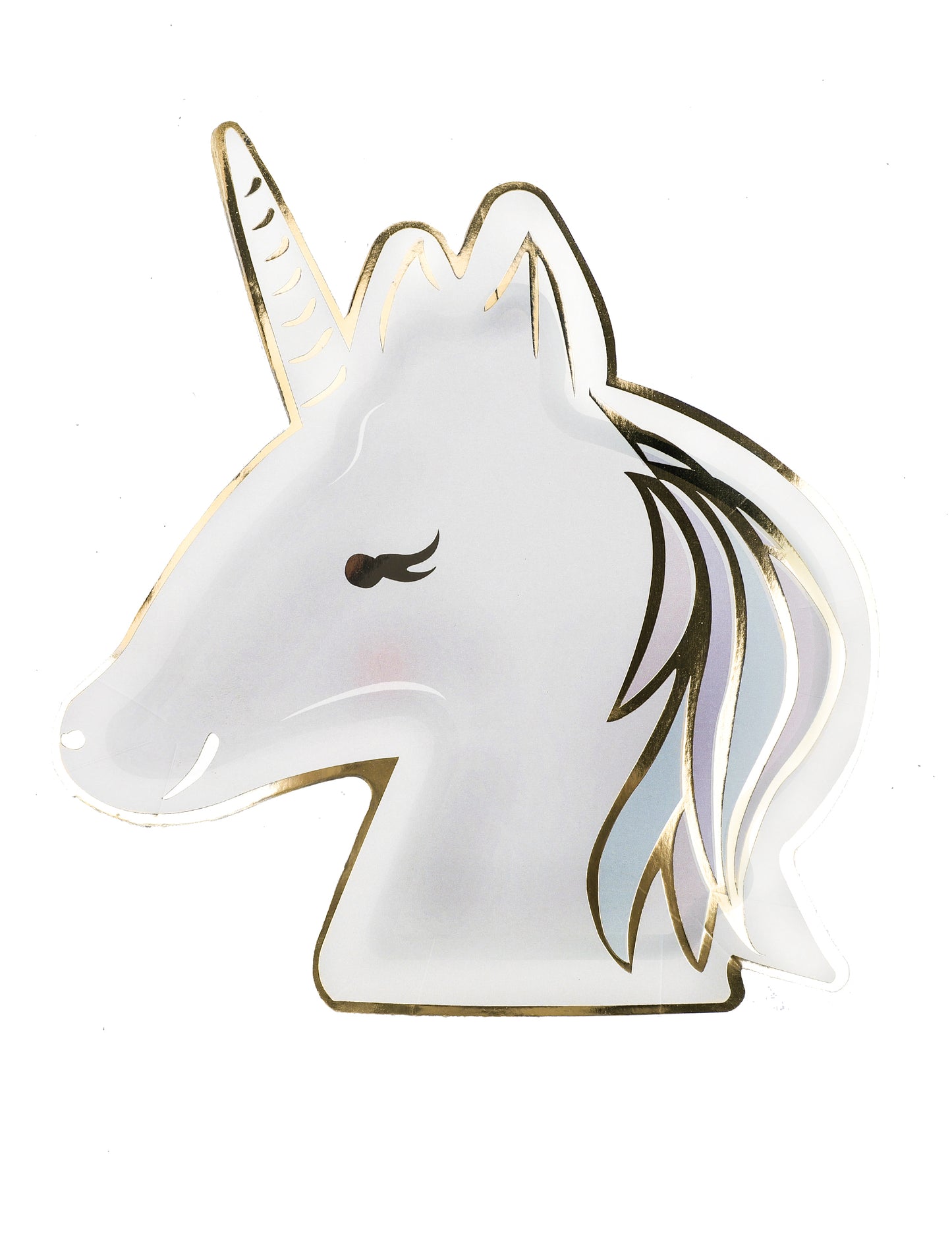 8 pasztell és arany unikornis papírtányér 23 cm fejforma