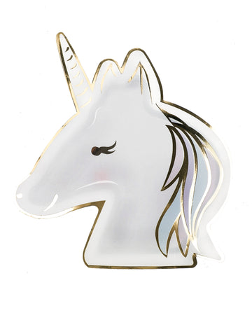 8 pasztell és arany unikornis papírtányér 23 cm fejforma