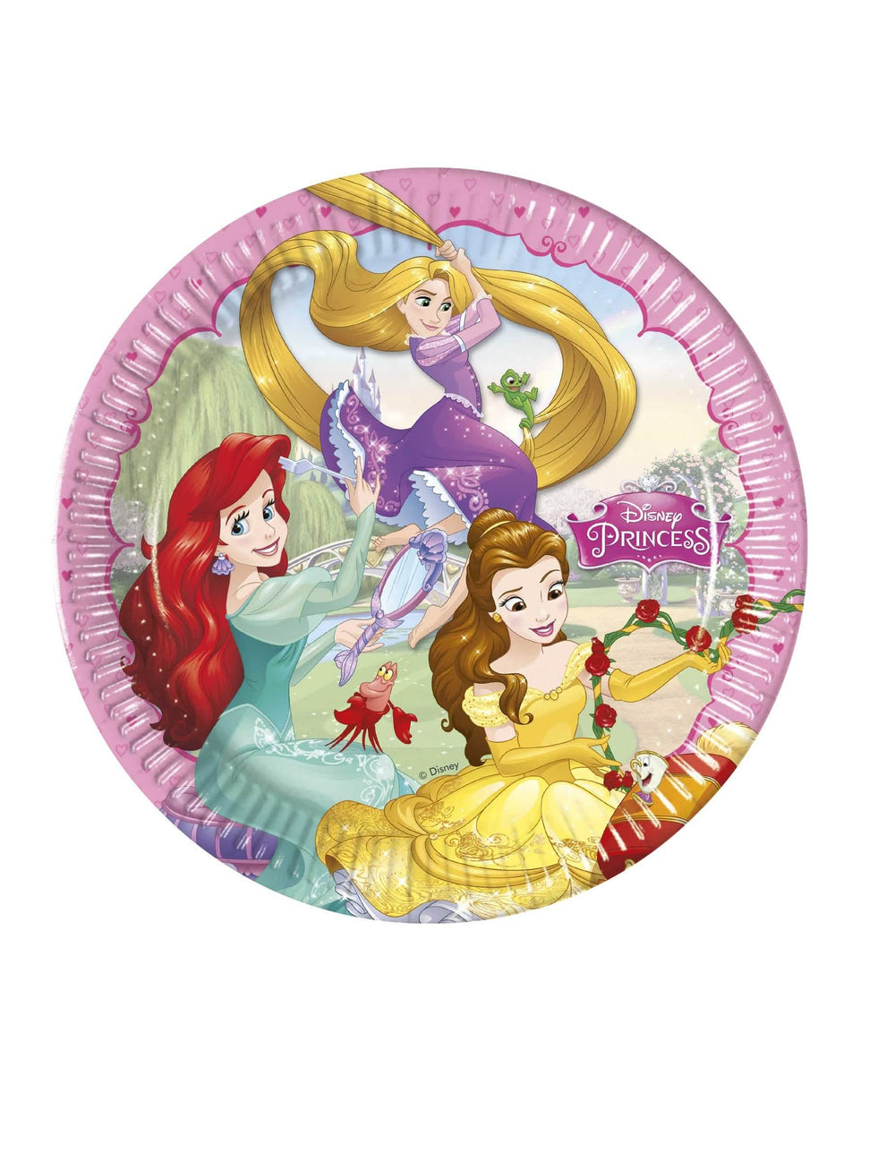 Disney hercegnők karton tányérok gyermekeknek, rózsaszín, szív mintákkal