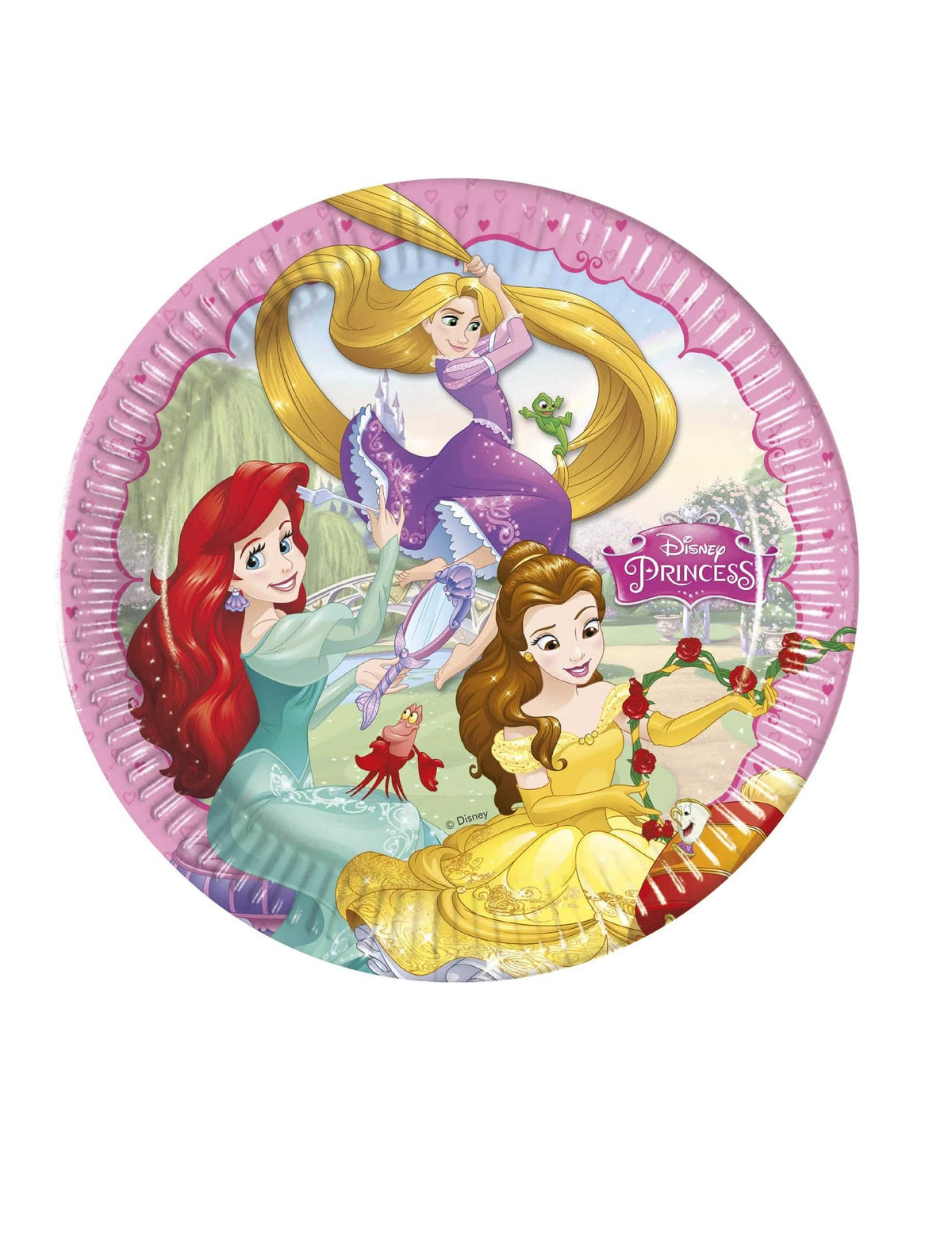 Disney hercegnők karton tányérok gyermekeknek, rózsaszín, szív mintákkal