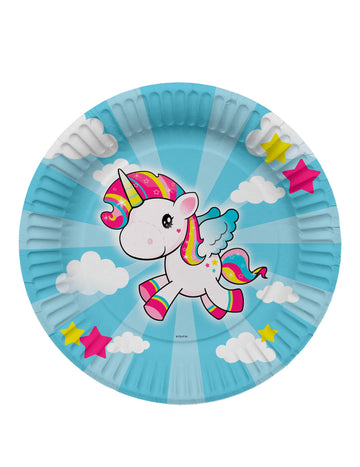8 assiettes en carton licorne 23 cm pour anniversaire