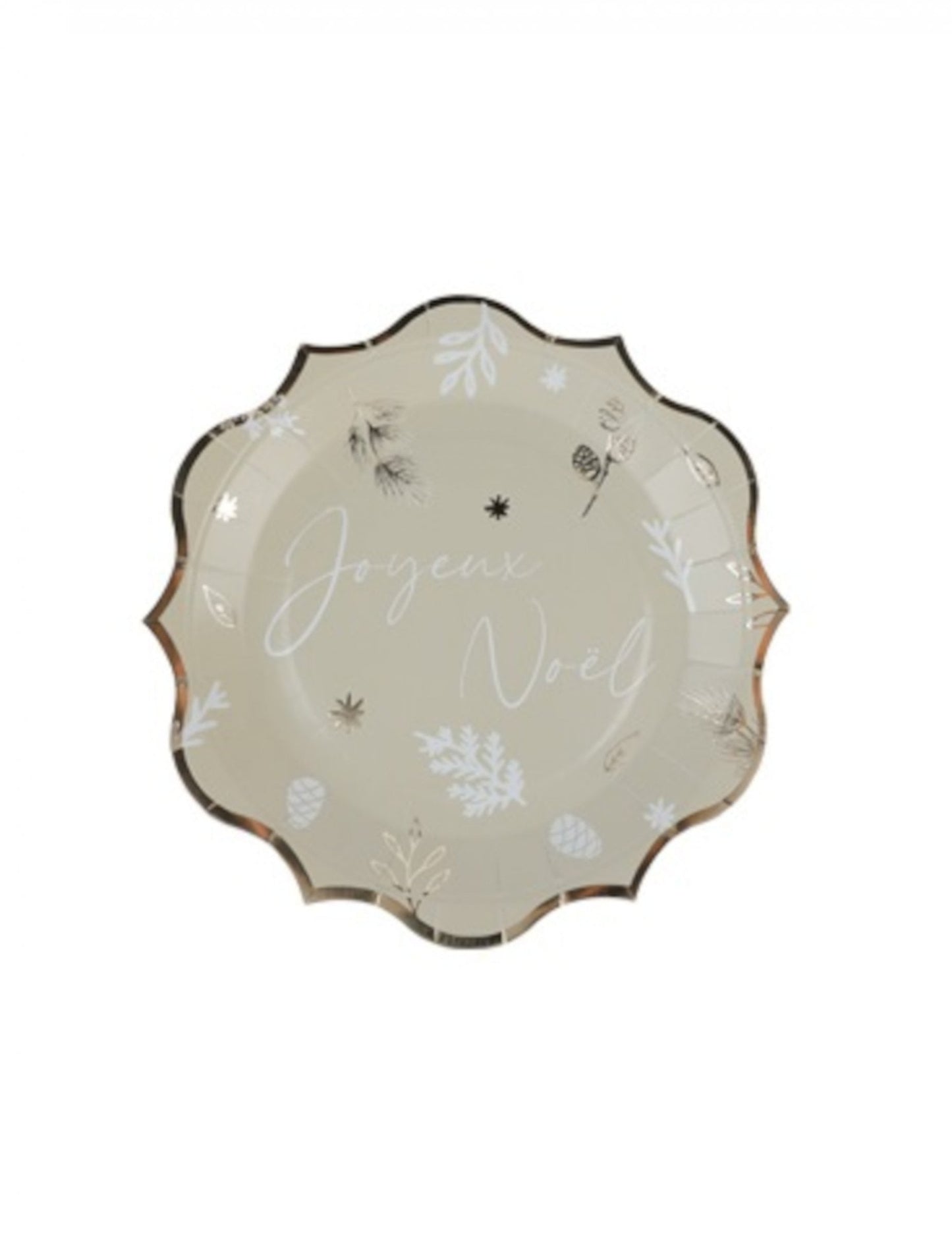 Assiettes Noël botanique pour fête vert de gris et or Joyeux Noël