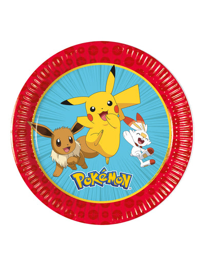 Assiettes en carton Pokémon Next Generation pour enfant rouges et bleues avec Pikachu et Évoli