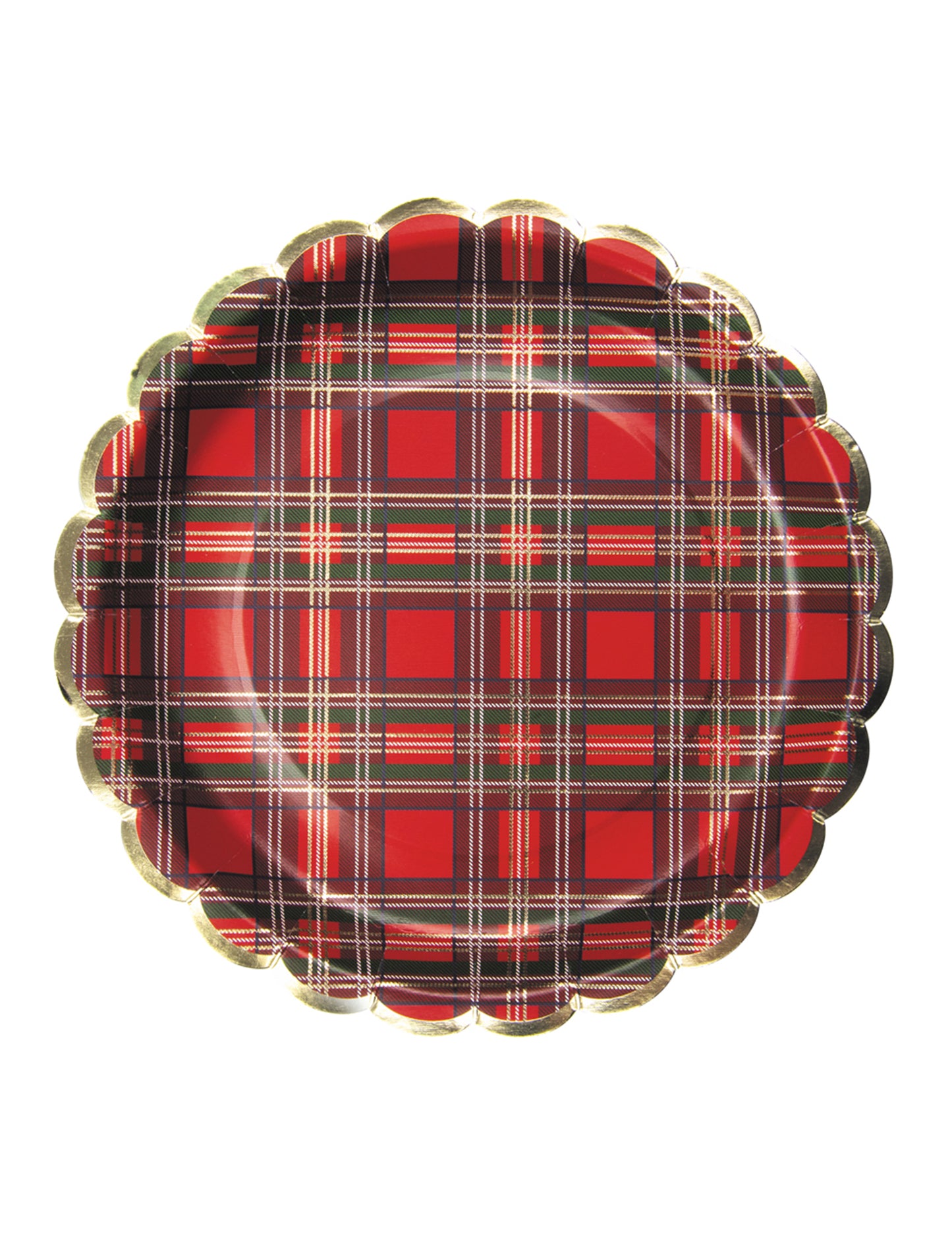 8 karácsonyi tartan mintás, kagylós kartontányér 23 cm arany szegély