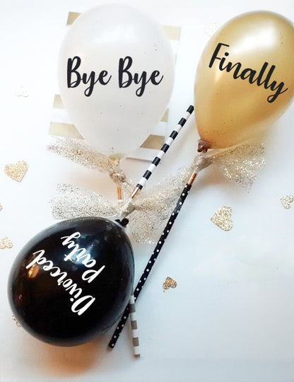 8 fekete, fehér és arany színű elvált parti lufi