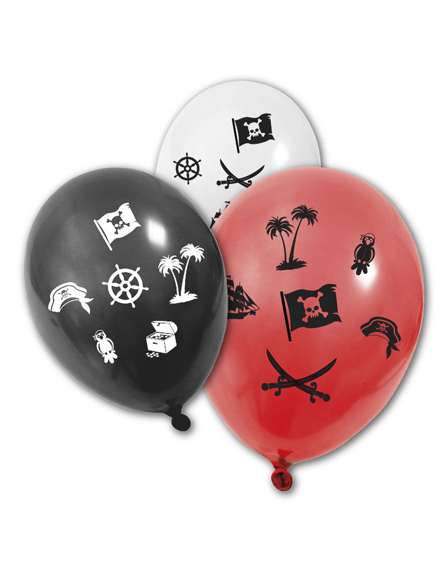 8 ballons en latex Pirates noirs rouges et blancs