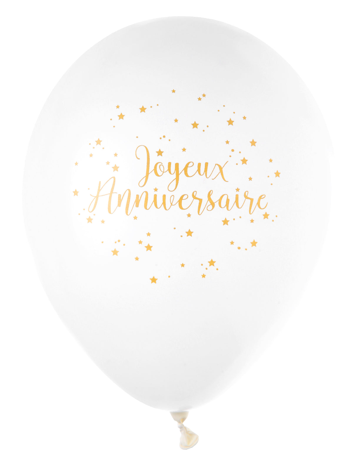 Ballon en latex Joyeux Anniversaire blanc et doré métallisé