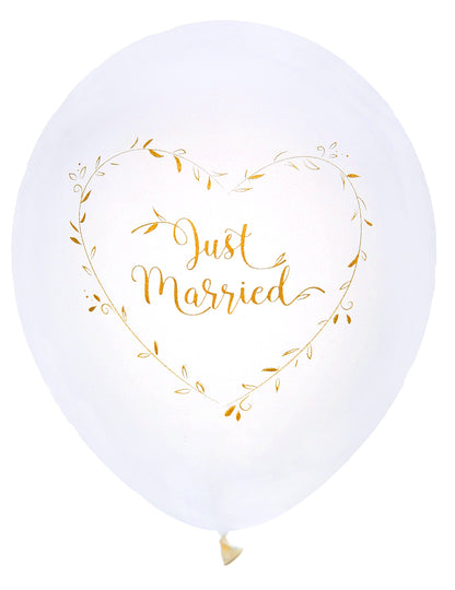 8 db fehér és arany "Justice Married" latex lufi, 23 db cm zöldségszív