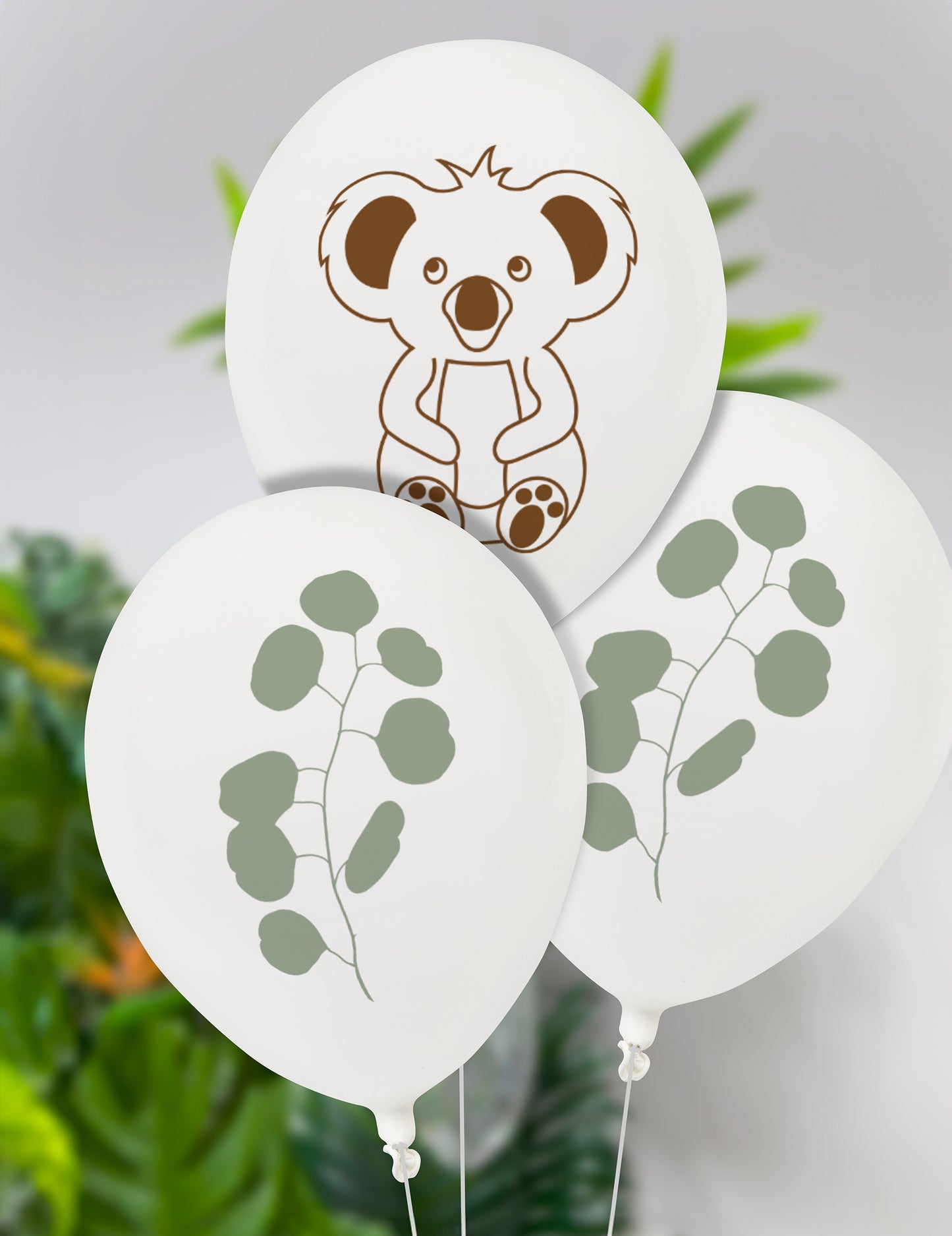 8 koala és eukaliptusz mintás latex lufi, 25 cm 