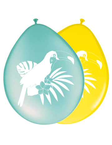 8 db sárga és kék tukán latex lufi, 30 db cm trópusi dekorációhoz