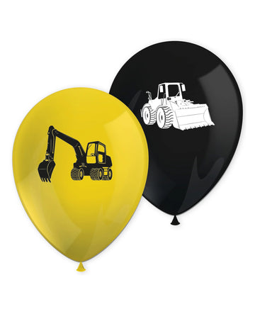 8 fekete és sárga építőipari jármű latex lufi, 30 cm