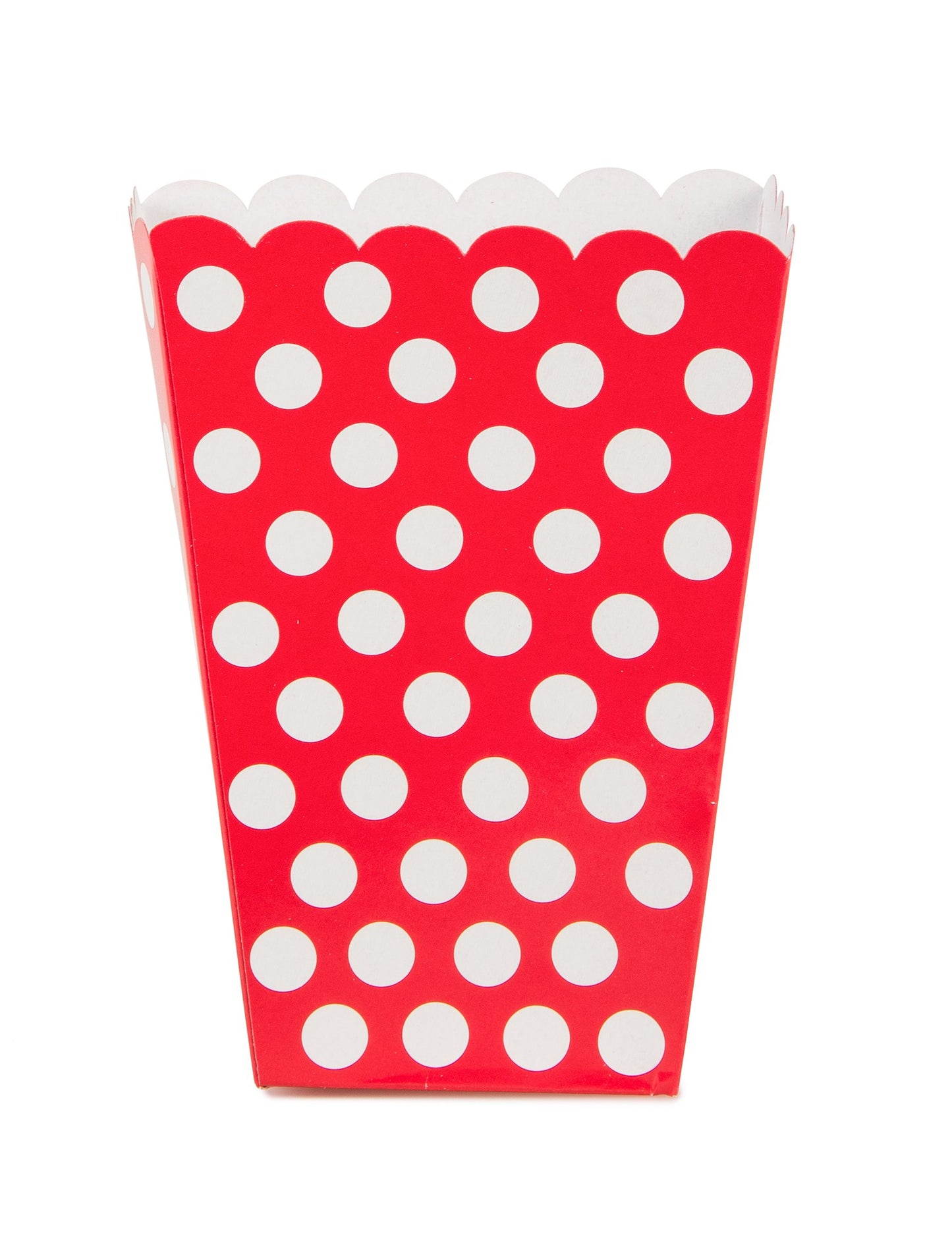 8 kartondoboz piros pattogatott kukoricával, fehér pöttyökkel