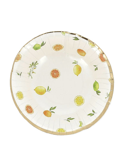 Bol en carton Agrume pour fête blanc avec motifs citrons et bordure dorée
