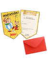 Cartes d'invitation Astérix pour enfant jaune avec enveloppe rouge