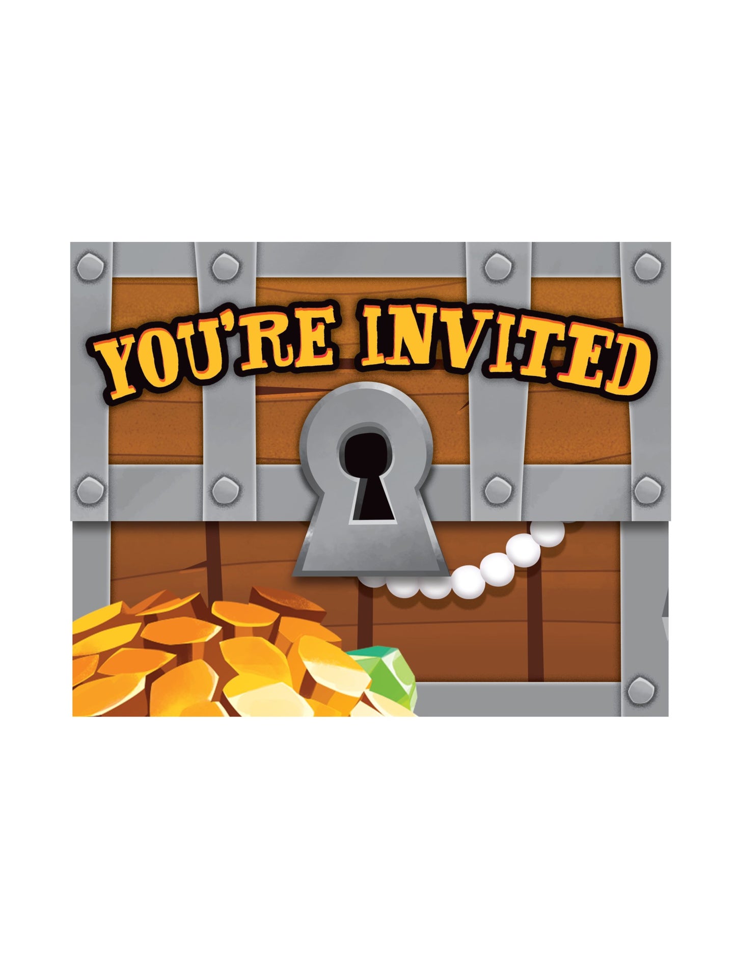 8 kalóz kincsesláda alakú meghívókártya borítékokkal