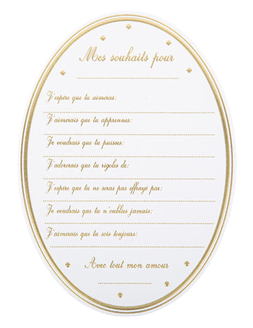 8 fehér és arany medál alakú babaváró üdvözlőkártya