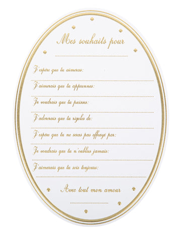 8 fehér és arany medál alakú babaváró üdvözlőkártya