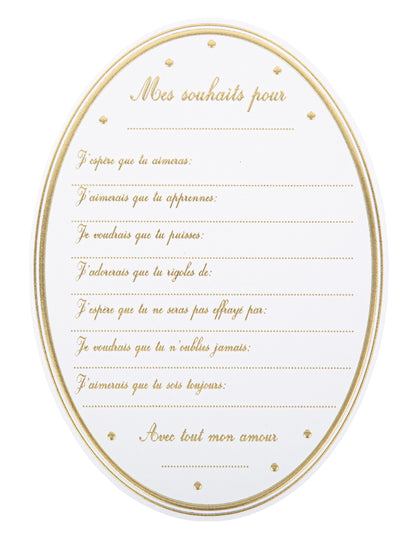 8 fehér és arany medál alakú babaváró üdvözlőkártya