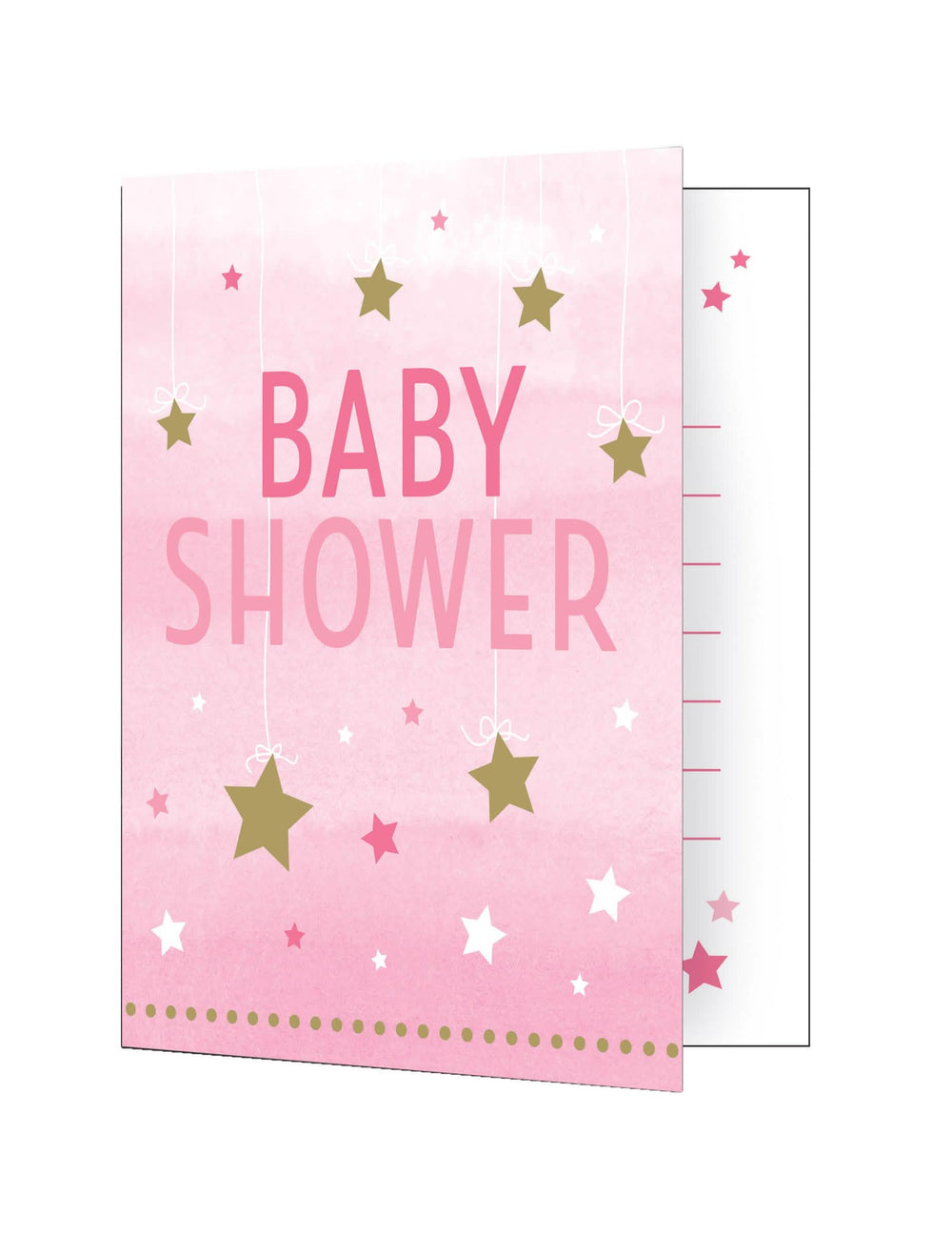 One Little Star meghívókartonok babaváró bulira rózsaszínben arany csillagokkal