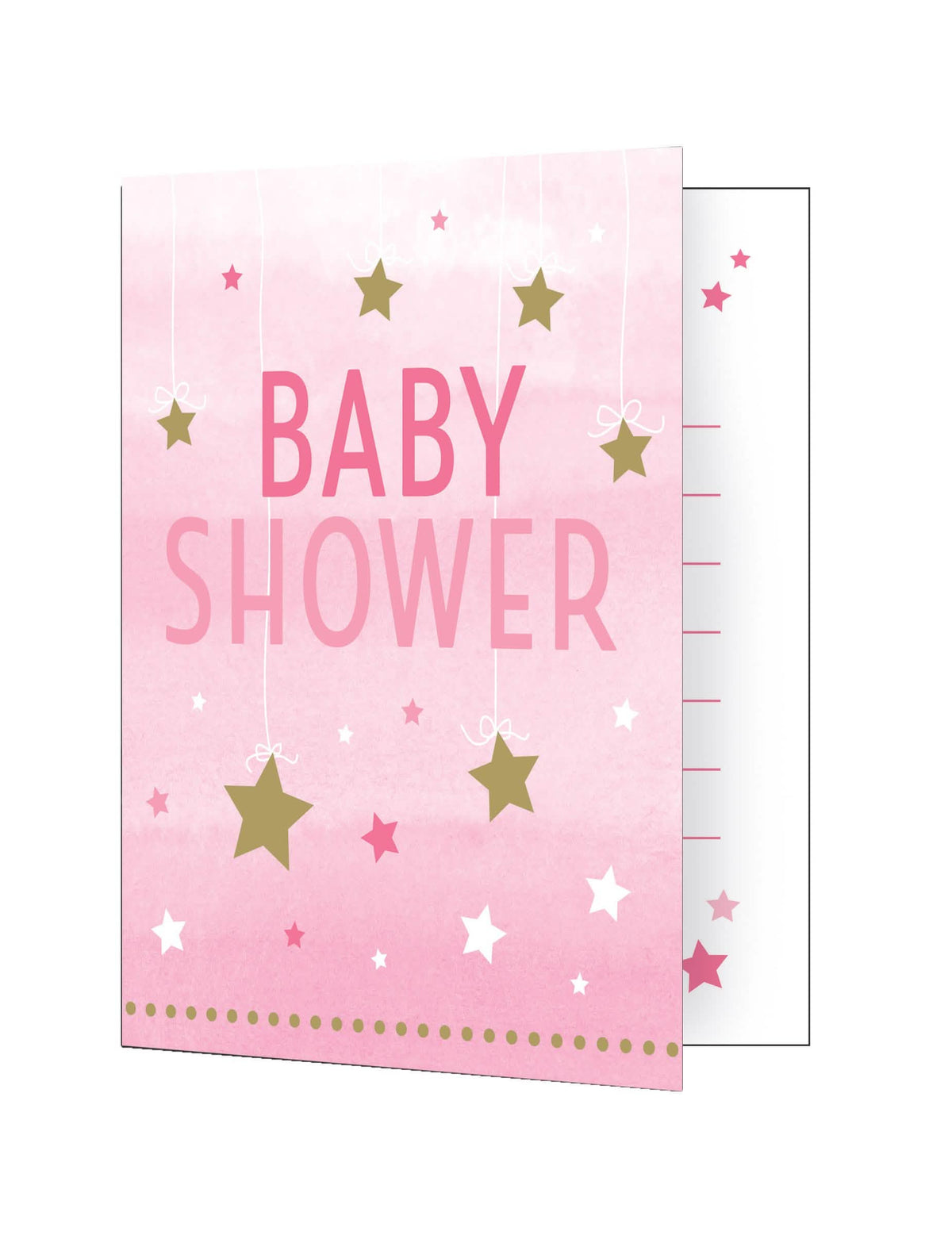 One Little Star meghívókartonok babaváró bulira rózsaszínben arany csillagokkal