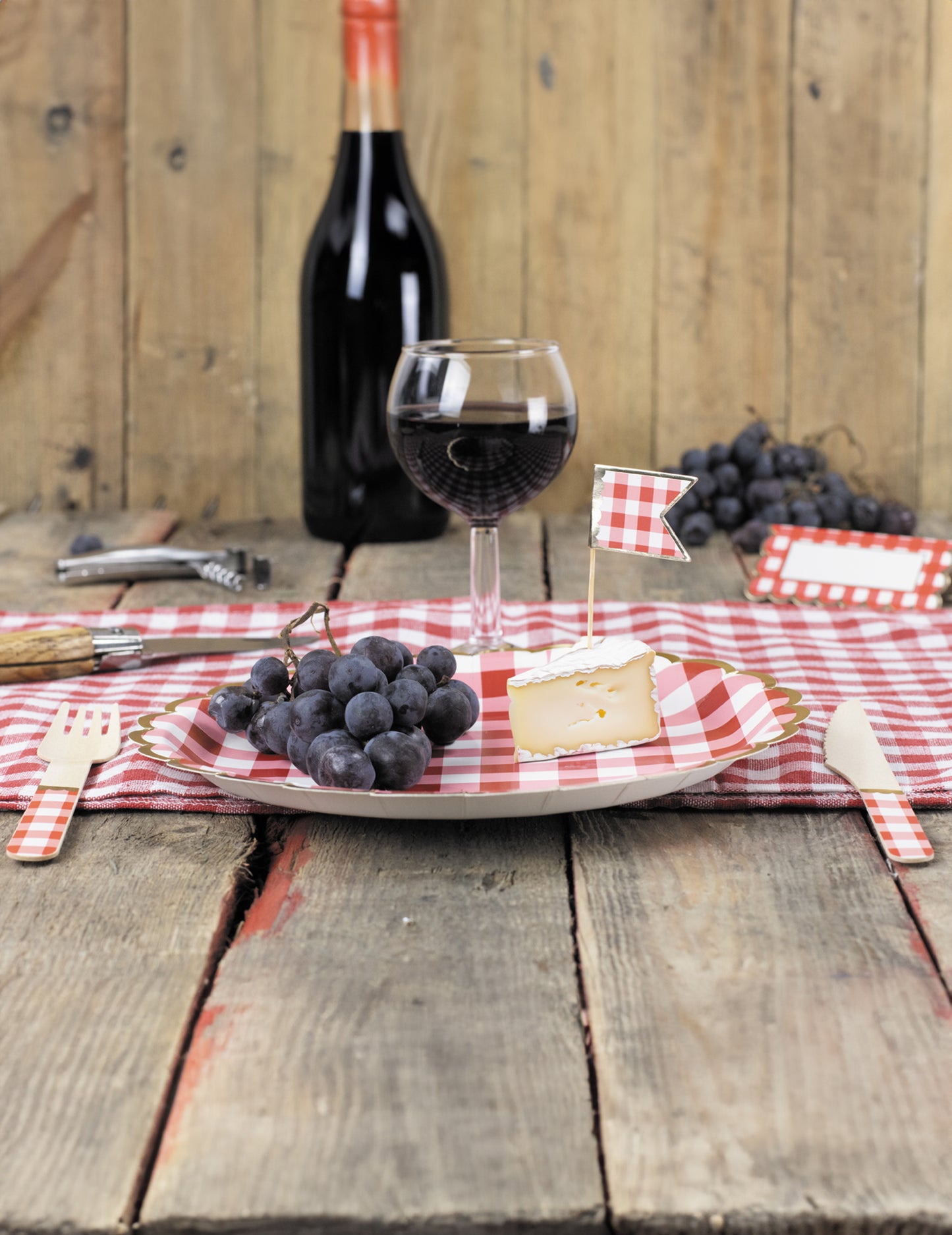 8 db kockás és arany színű fa kés, 16,5 cm cm guiguette stílus