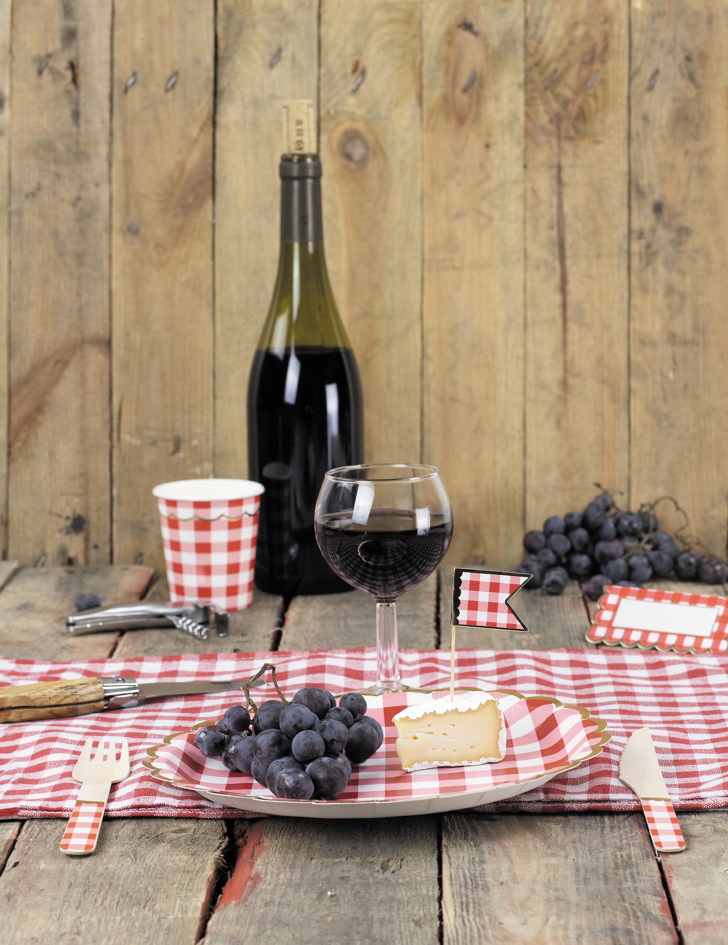 8 db kockás és arany színű fa kés, 16,5 cm cm guiguette stílus