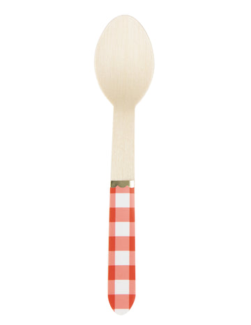 8 piros és fehér kockás fakanál 16 cm