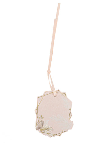 Étiquettes boho pour décoration blush et or avec plumes et ruban