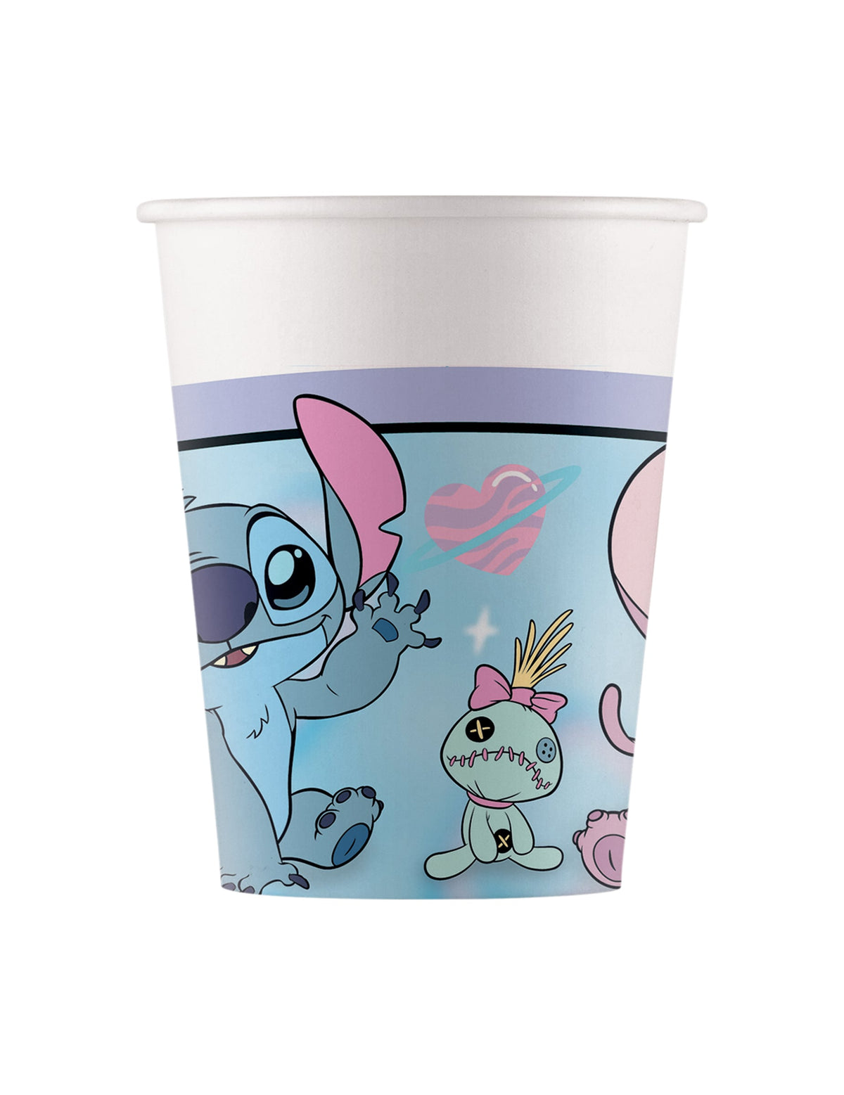 Gobelets en carton Angel et Stitch pour fête bleus avec motifs de Stitch et Souillon