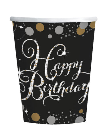 8 db csillogó, ünnepi, 250 ml-es születésnapi papírpohár