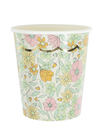 8 db shabby chic aranyozott, kagylómintás kartonpohár, 200 ml, Liberty mintával.