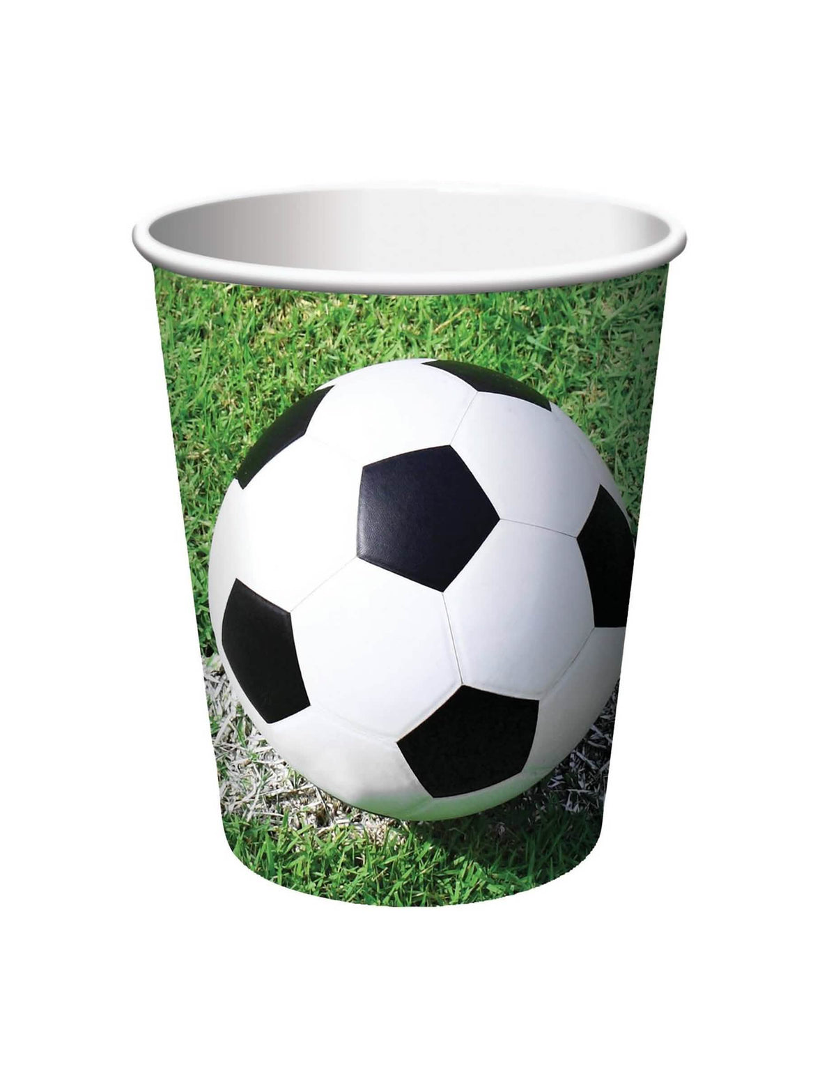 Karton futballos poharak bulira, zöld és fehér, labdamintával