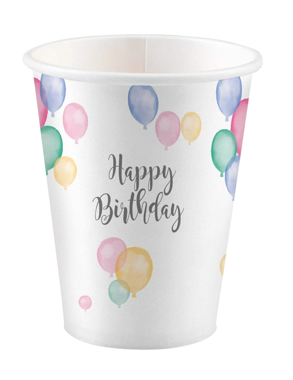 Papírpoharak Happy Birthday lufik pasztell születésnapi partyhoz