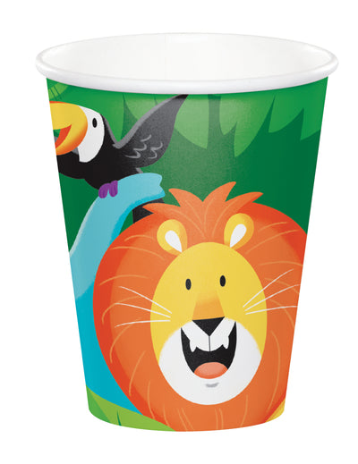 Gobelet en carton jungle safari pour enfant vert avec lion et toucan